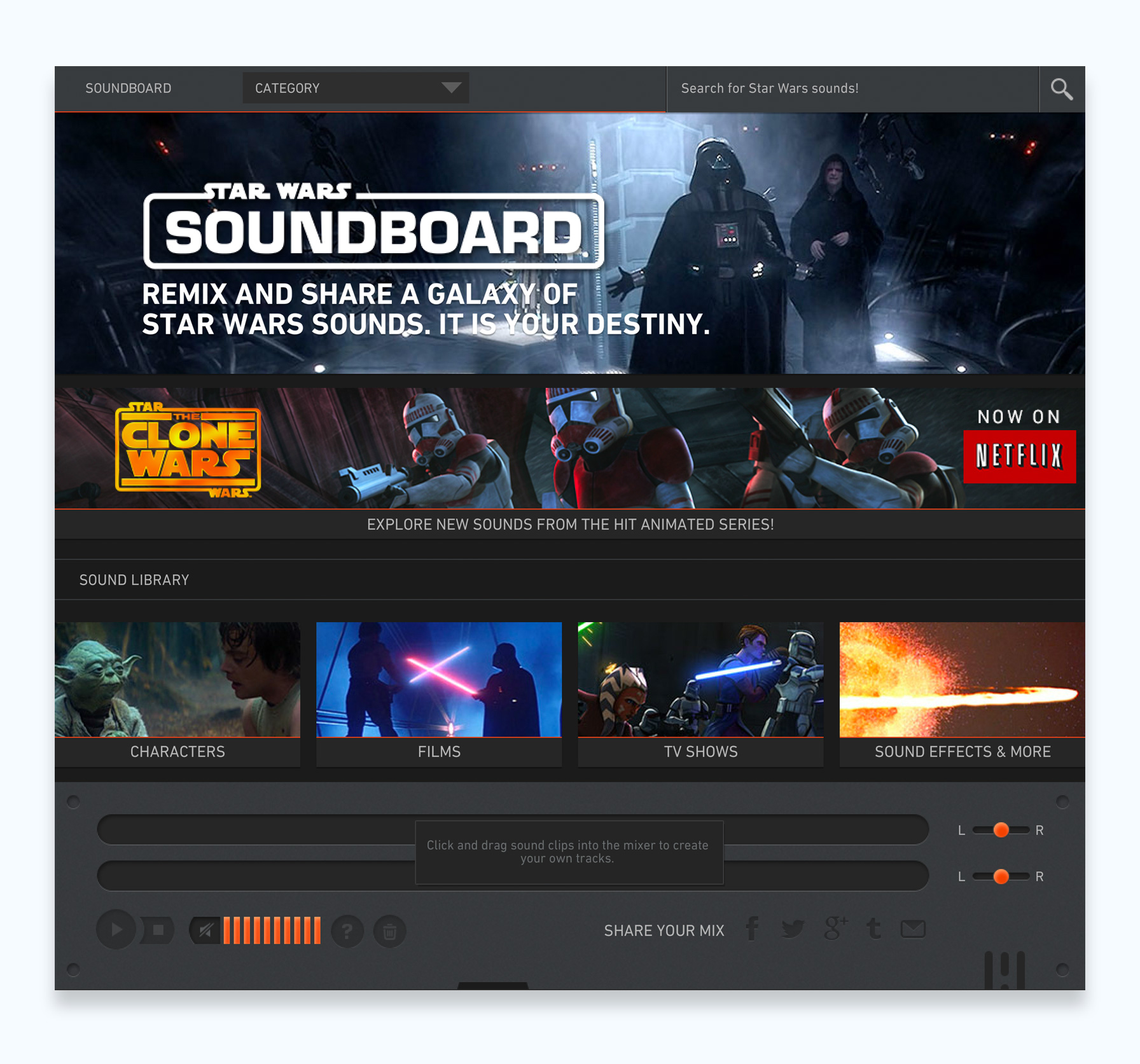 Star Wars Soundboard Main Landing Page